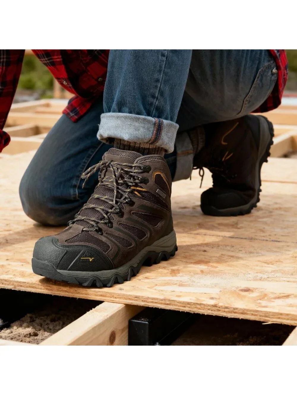 Men's Brown Waterproof Shoes Casual Mid Top Steel Toe Non Slip Hiking Boots